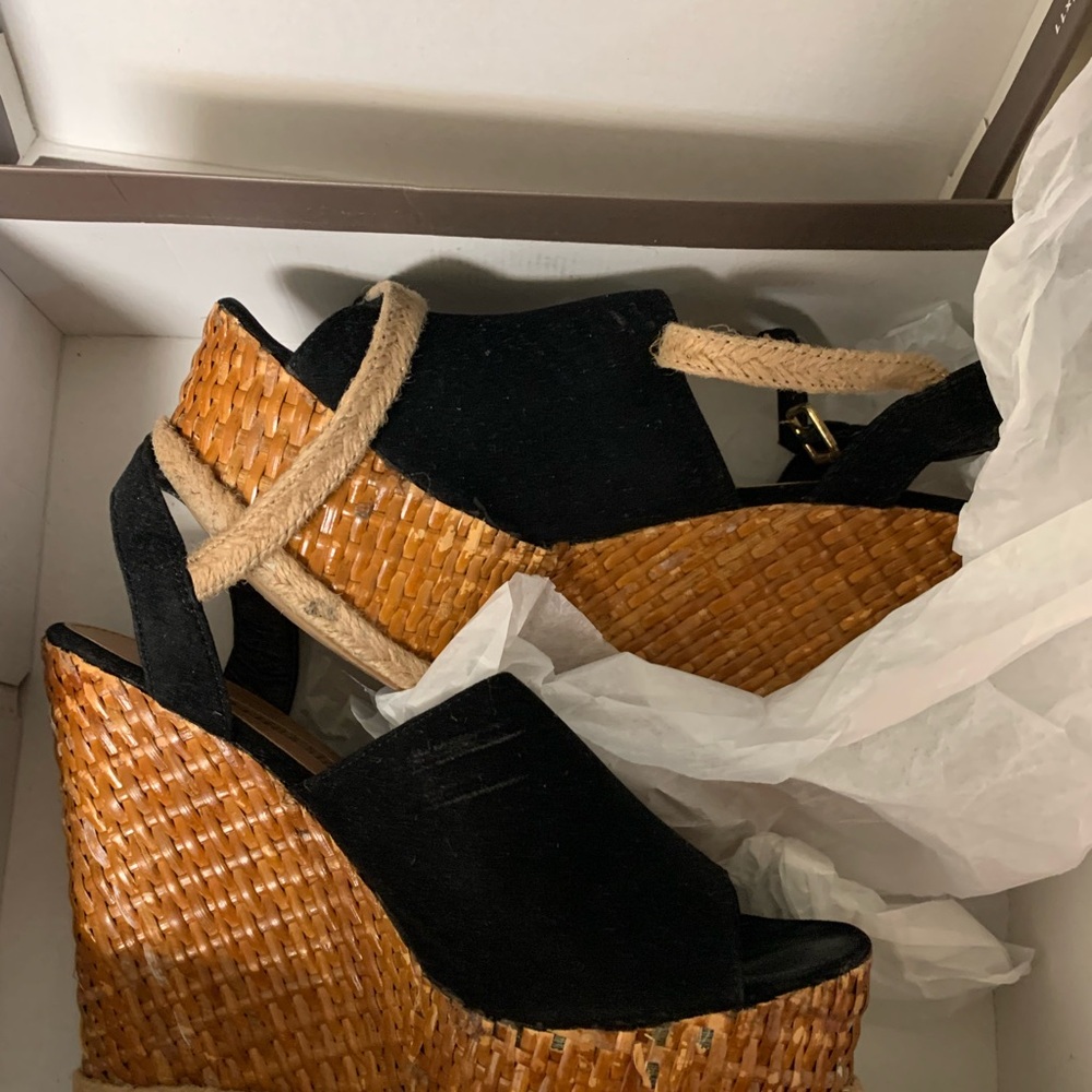 Chic Black and Brown Wedge Sandals